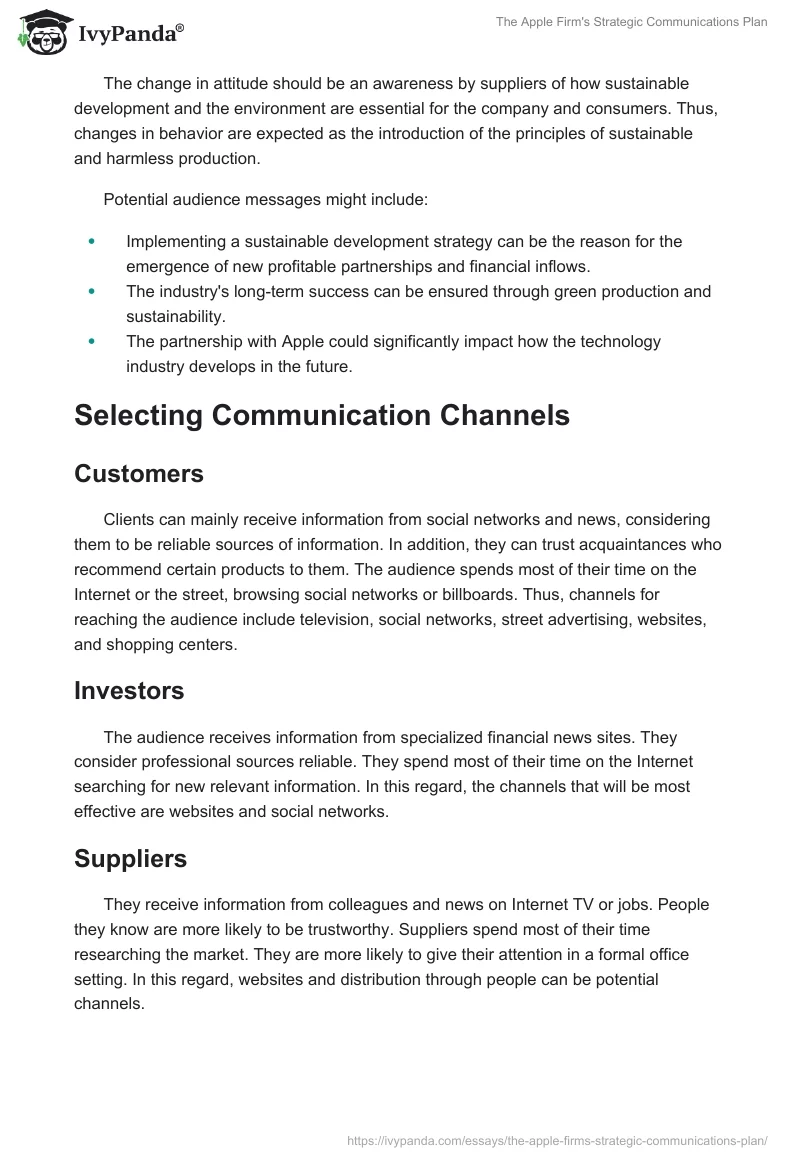 The Apple Firm's Strategic Communications Plan. Page 5