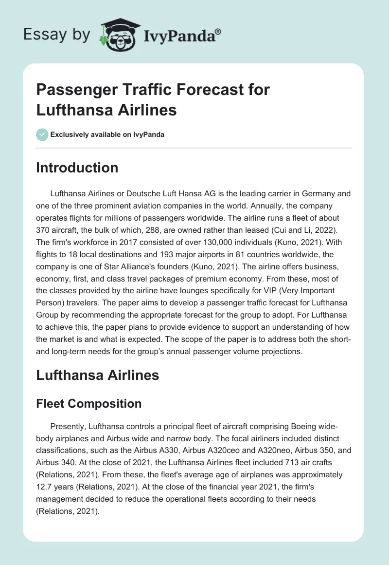 Passenger Traffic Forecast for Lufthansa Airlines. Page 1