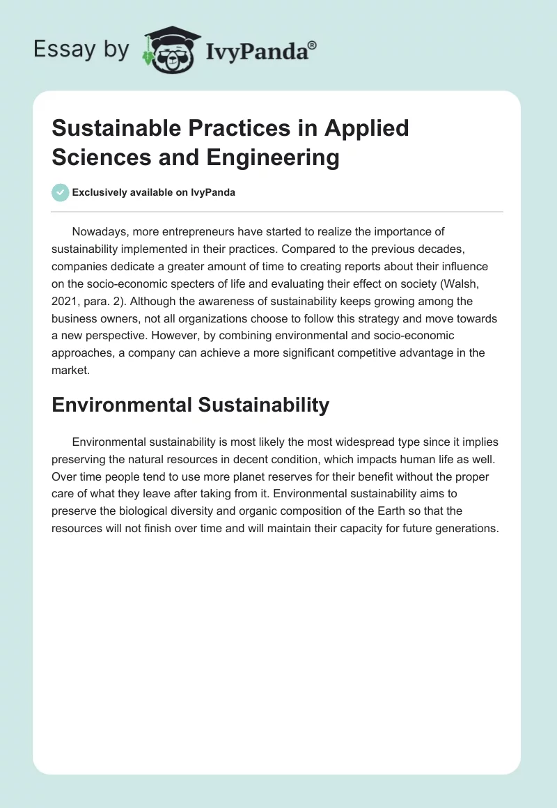 Sustainable Practices in Applied Sciences and Engineering. Page 1