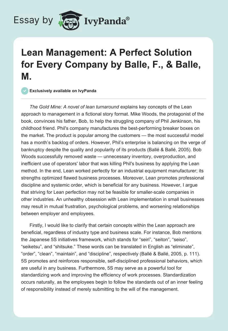 "Lean Management: A Perfect Solution for Every Company" by Balle, F., & Balle, M.. Page 1