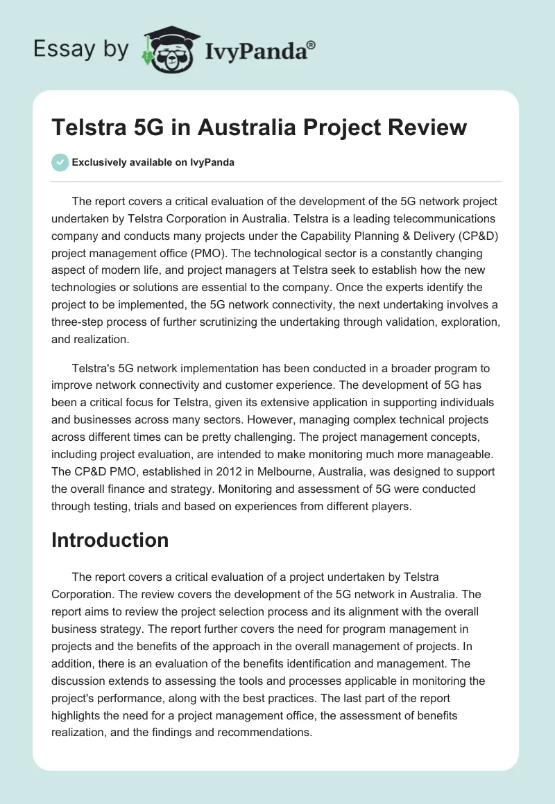 Telstra 5G in Australia Project Review. Page 1