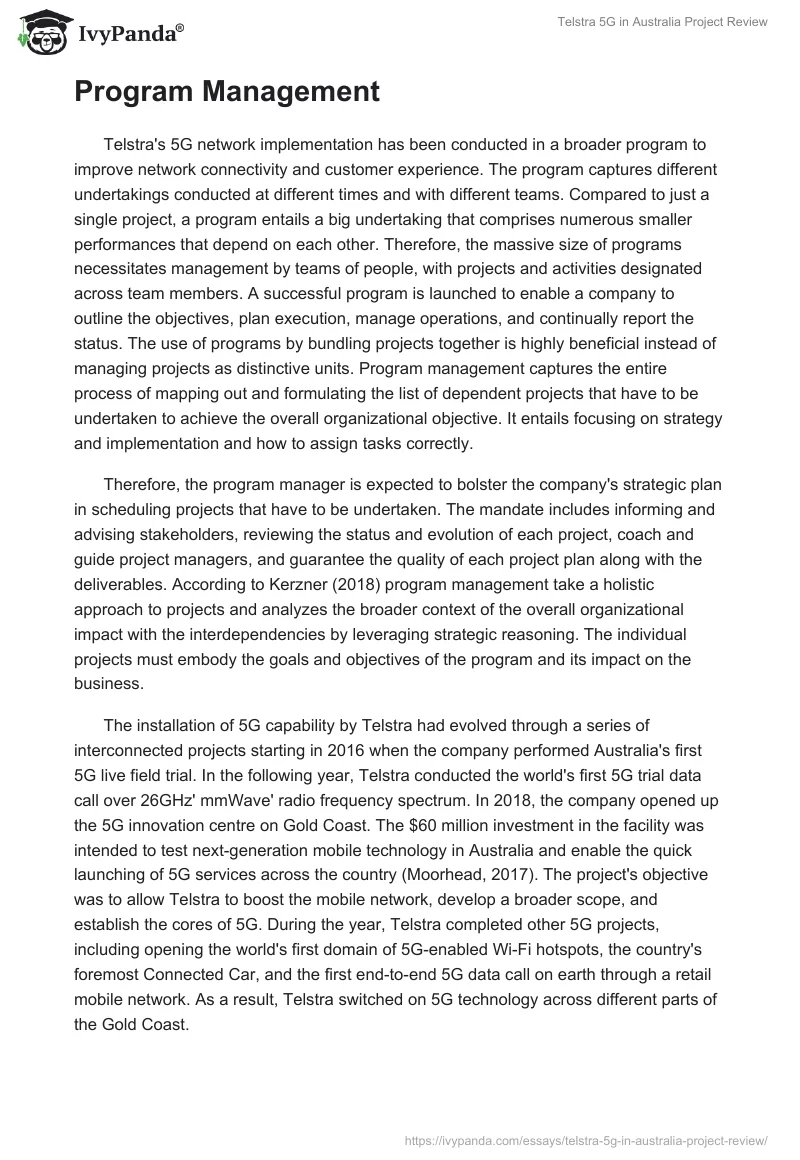 Telstra 5G in Australia Project Review. Page 4