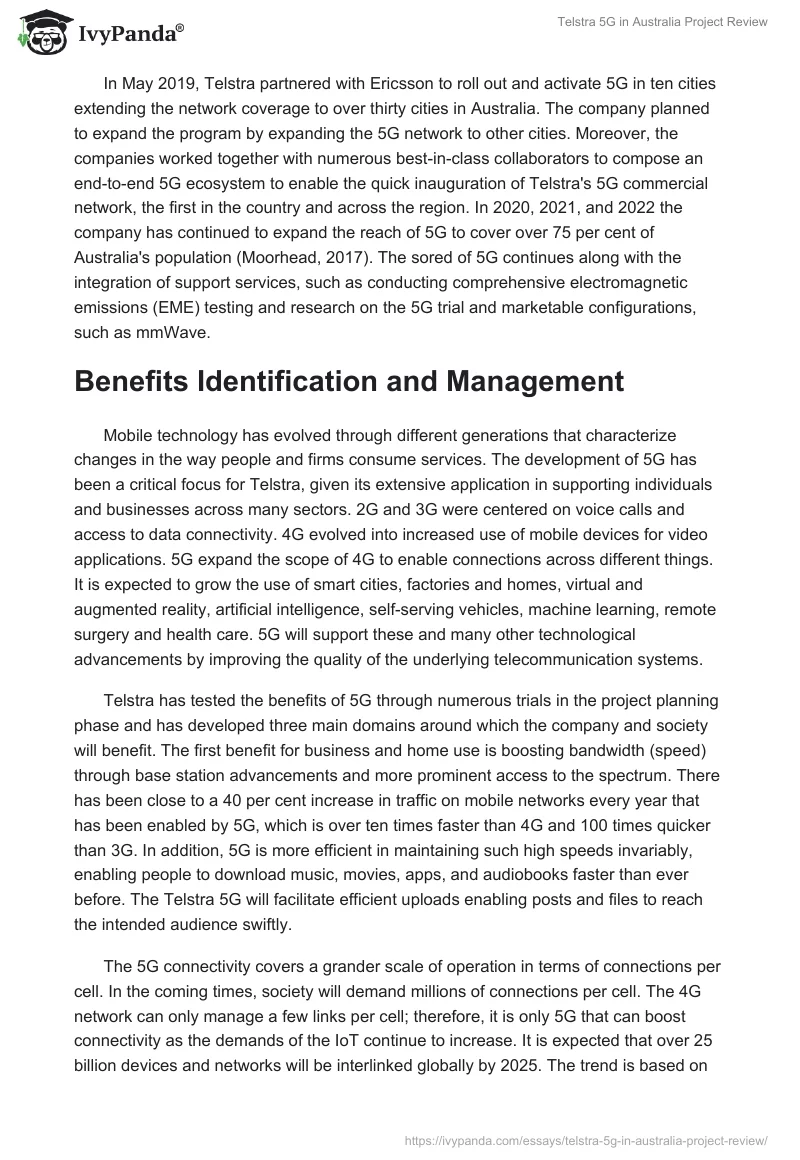 Telstra 5G in Australia Project Review. Page 5