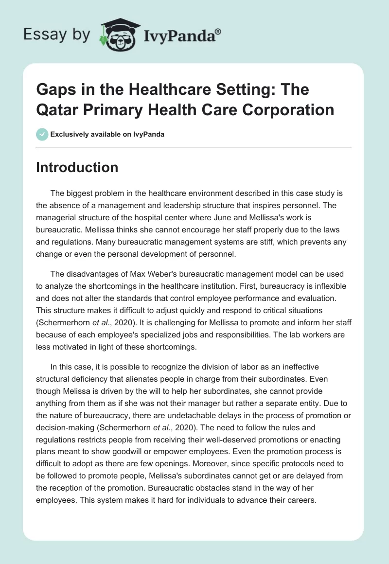 Gaps in the Healthcare Setting: The Qatar Primary Health Care Corporation. Page 1