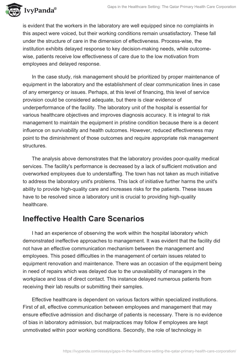 Gaps in the Healthcare Setting: The Qatar Primary Health Care Corporation. Page 5