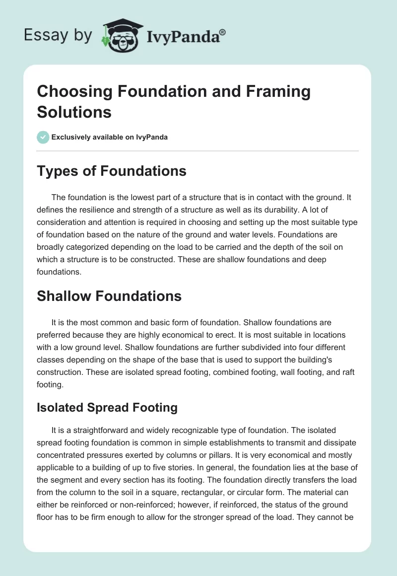 Choosing Foundation and Framing Solutions. Page 1