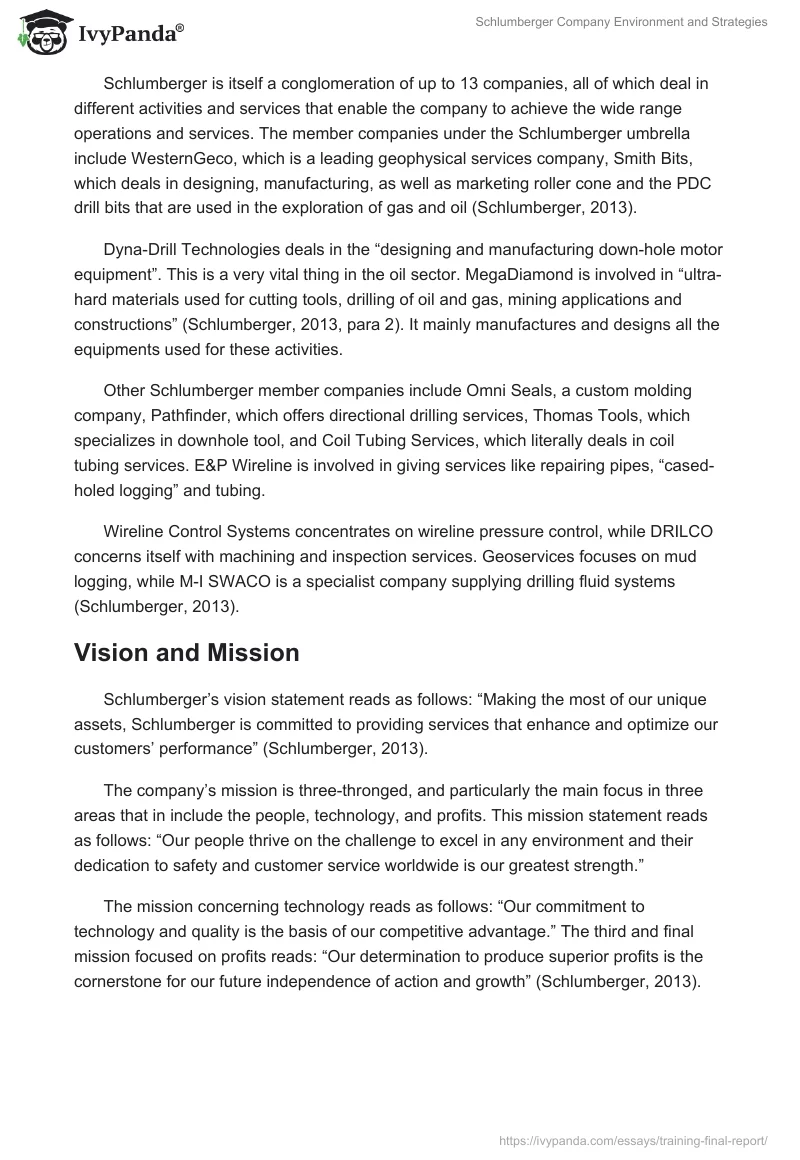 Schlumberger Company Environment and Strategies. Page 3