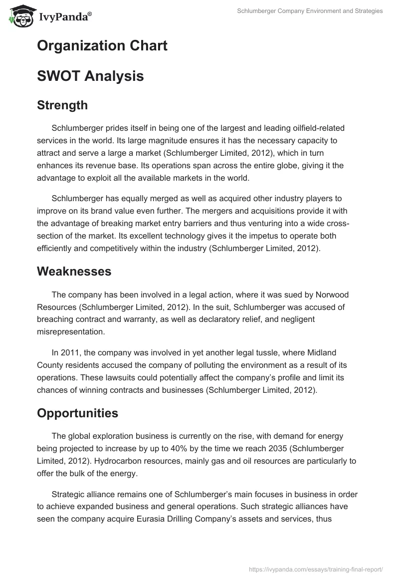 Schlumberger Company Environment and Strategies. Page 4