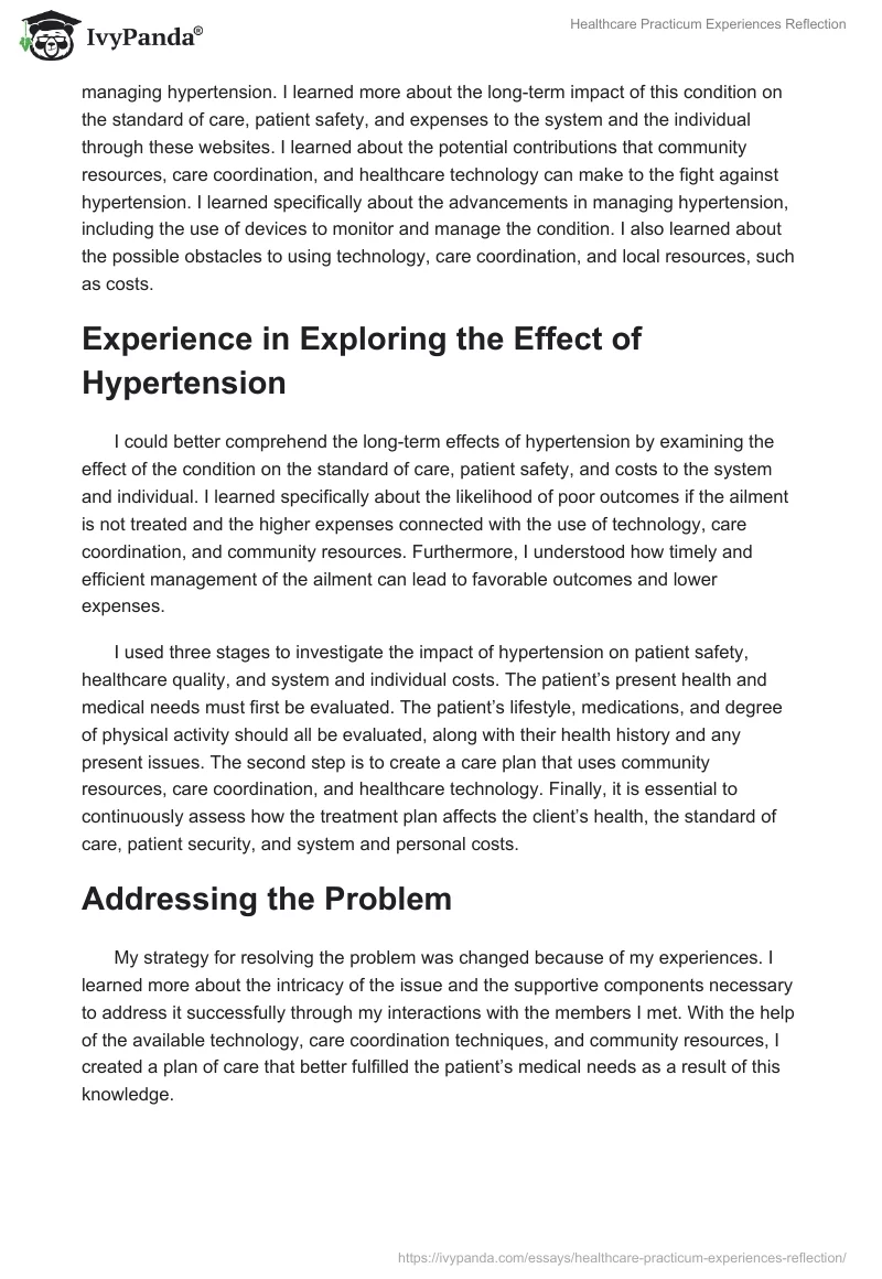 Healthcare Practicum Experiences Reflection. Page 2