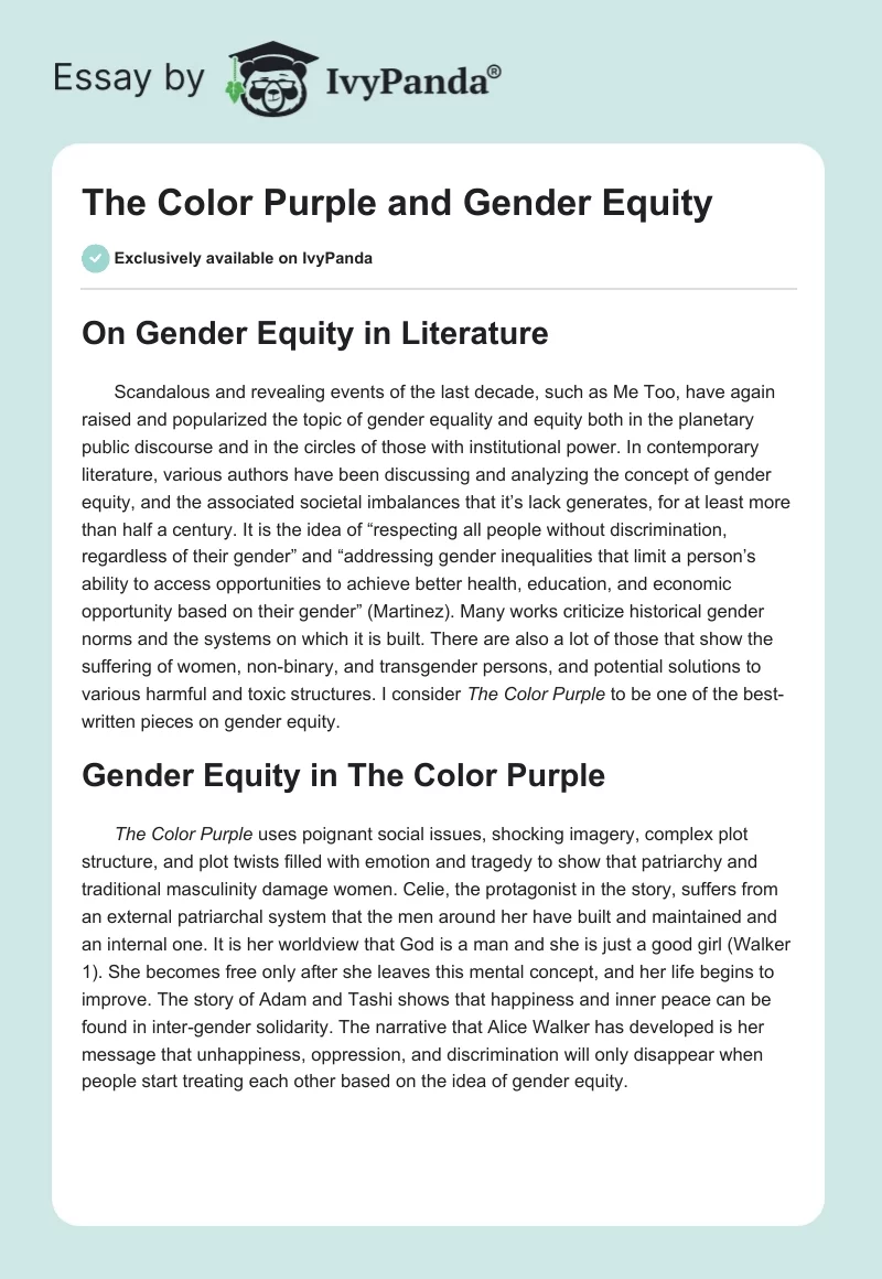 The Color Purple and Gender Equity. Page 1