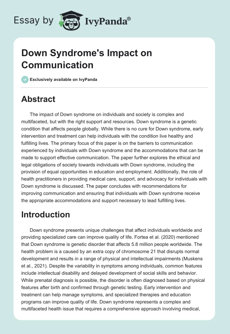 Down Syndrome's Impact on Communication. Page 1