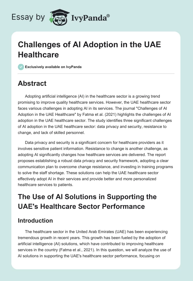 Challenges of AI Adoption in the UAE Healthcare. Page 1