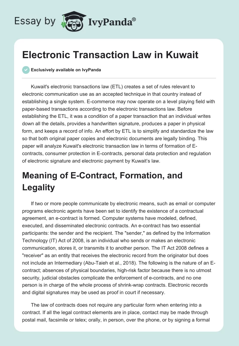 Electronic Transaction Law in Kuwait. Page 1