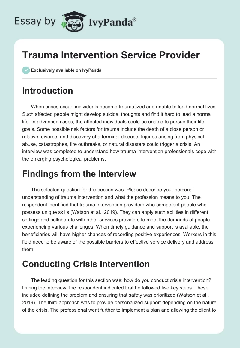 Trauma Intervention Service Provider. Page 1