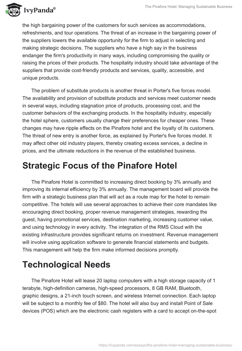 The Pinafore Hotel: Managing Sustainable Business. Page 3
