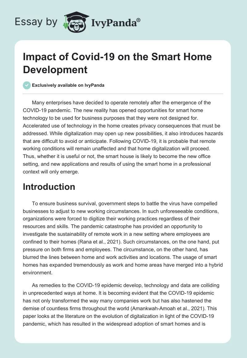 Impact of Covid-19 on the Smart Home Development. Page 1