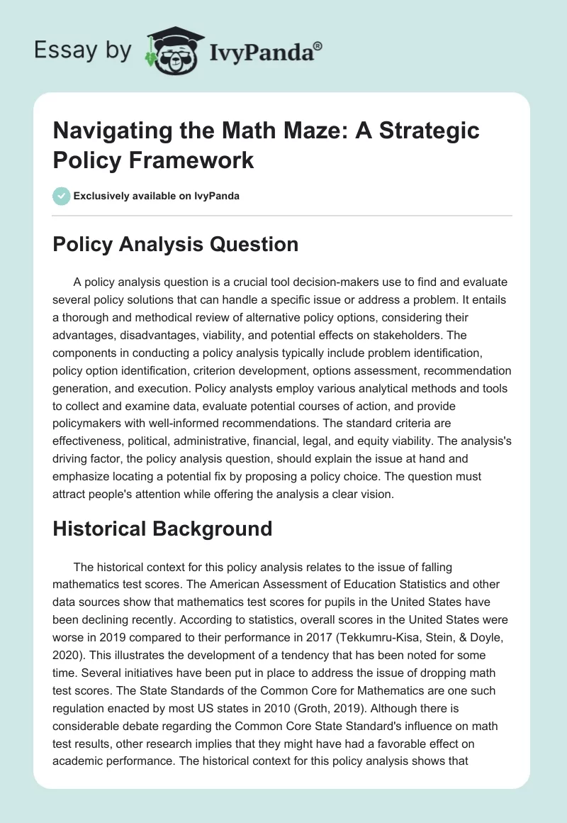 Navigating the Math Maze: A Strategic Policy Framework. Page 1