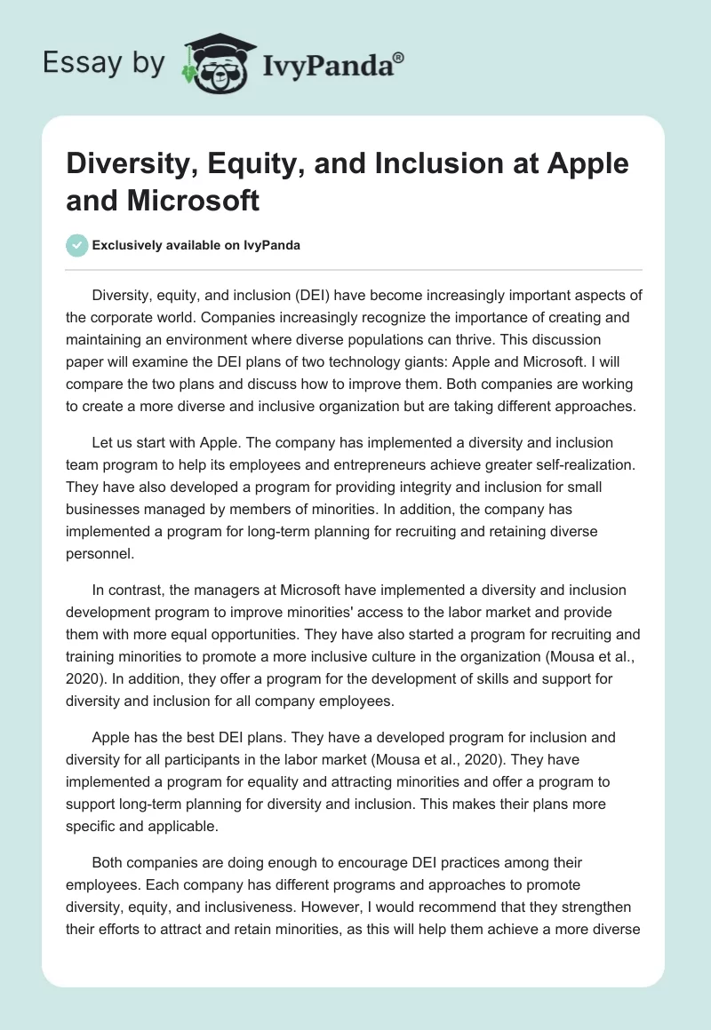 Diversity, Equity, and Inclusion at Apple and Microsoft. Page 1
