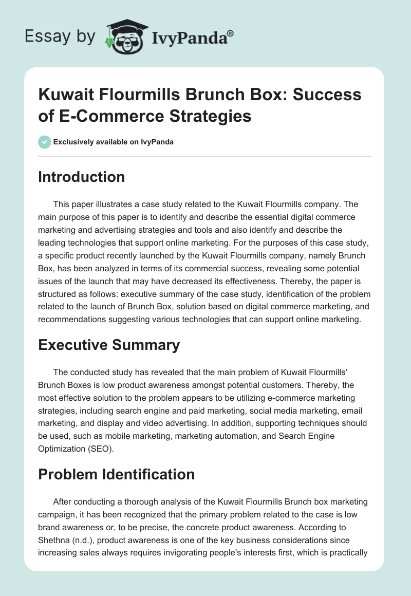 Kuwait Flourmills Brunch Box: Success of E-Commerce Strategies. Page 1