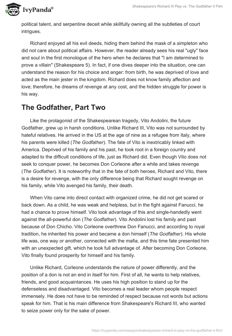 Shakespeare's Richard III Play vs. The Godfather II Film. Page 2