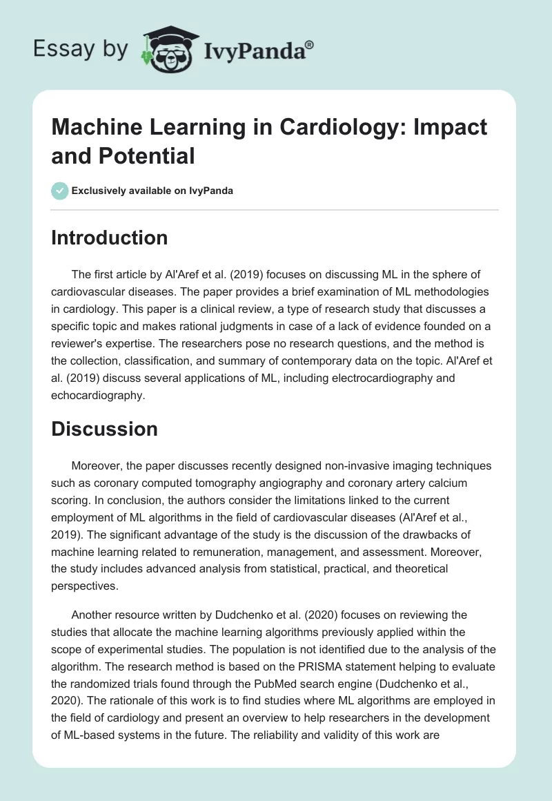 Machine Learning in Cardiology: Impact and Potential. Page 1