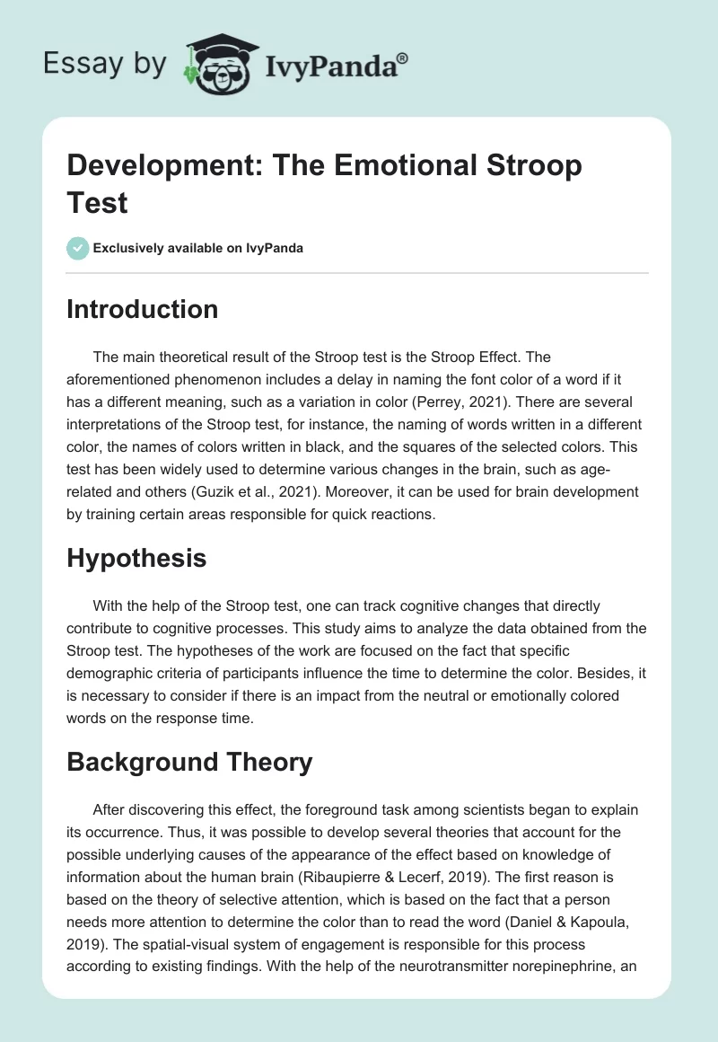 Development: The Emotional Stroop Test. Page 1