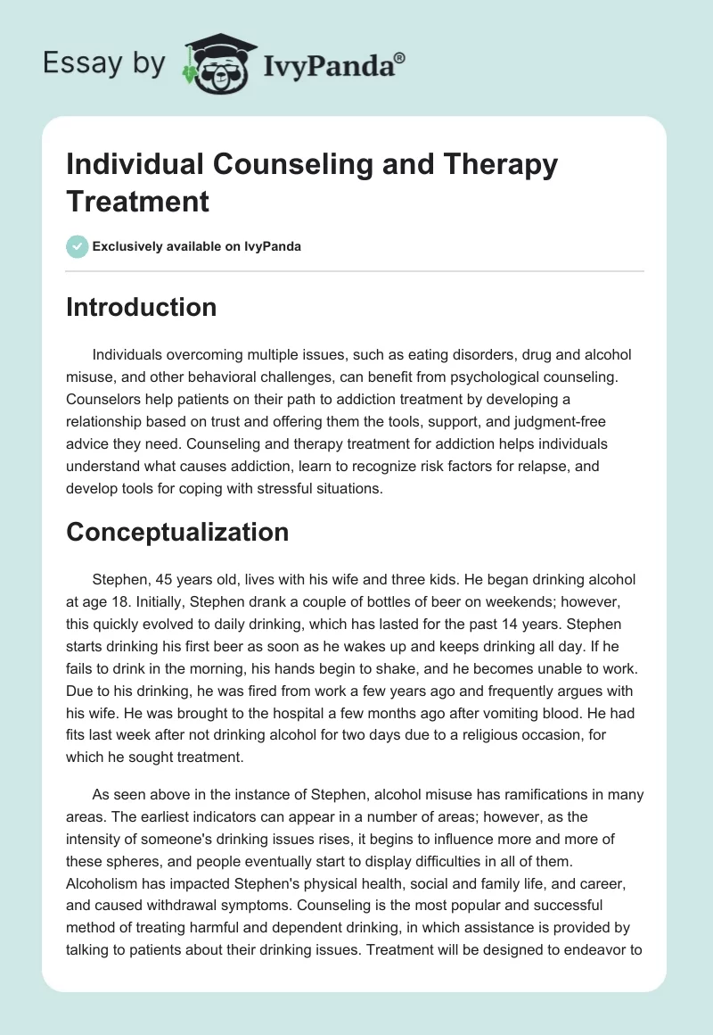 Individual Counseling and Therapy Treatment. Page 1