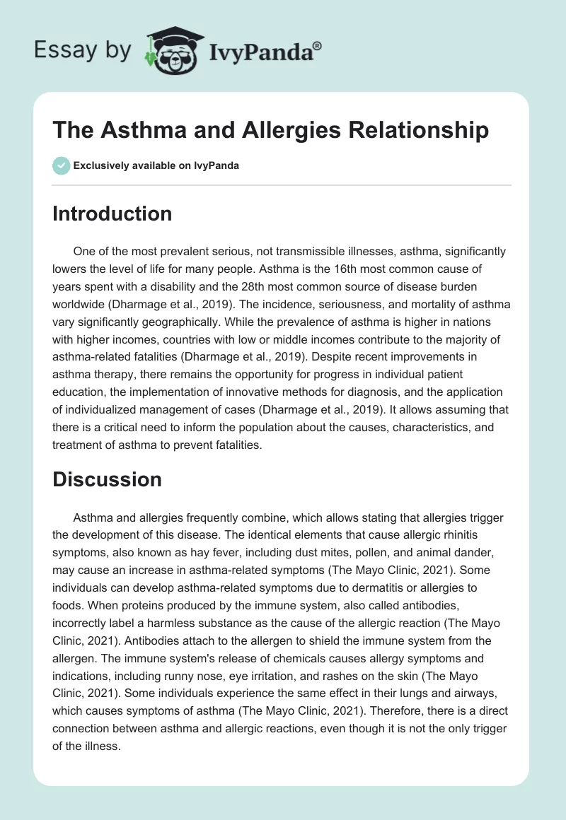 The Asthma and Allergies Relationship. Page 1