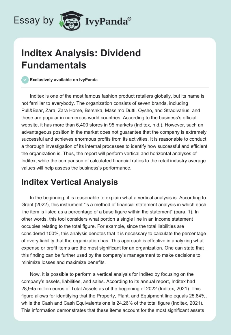 Inditex Analysis: Dividend Fundamentals. Page 1