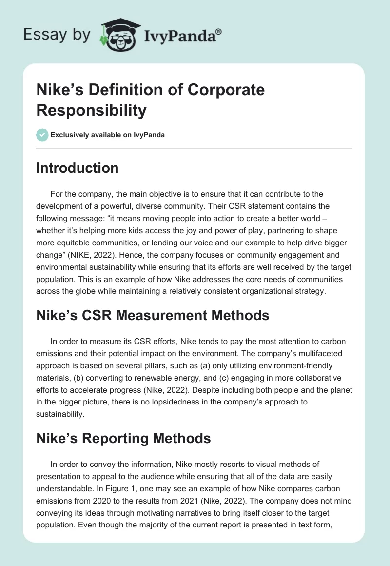 Nike’s Definition of Corporate Responsibility. Page 1