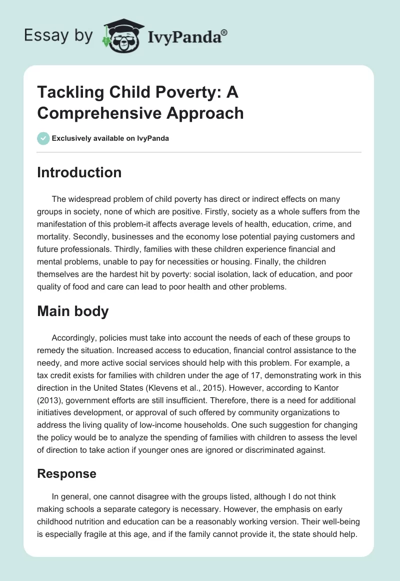 Tackling Child Poverty: A Comprehensive Approach. Page 1