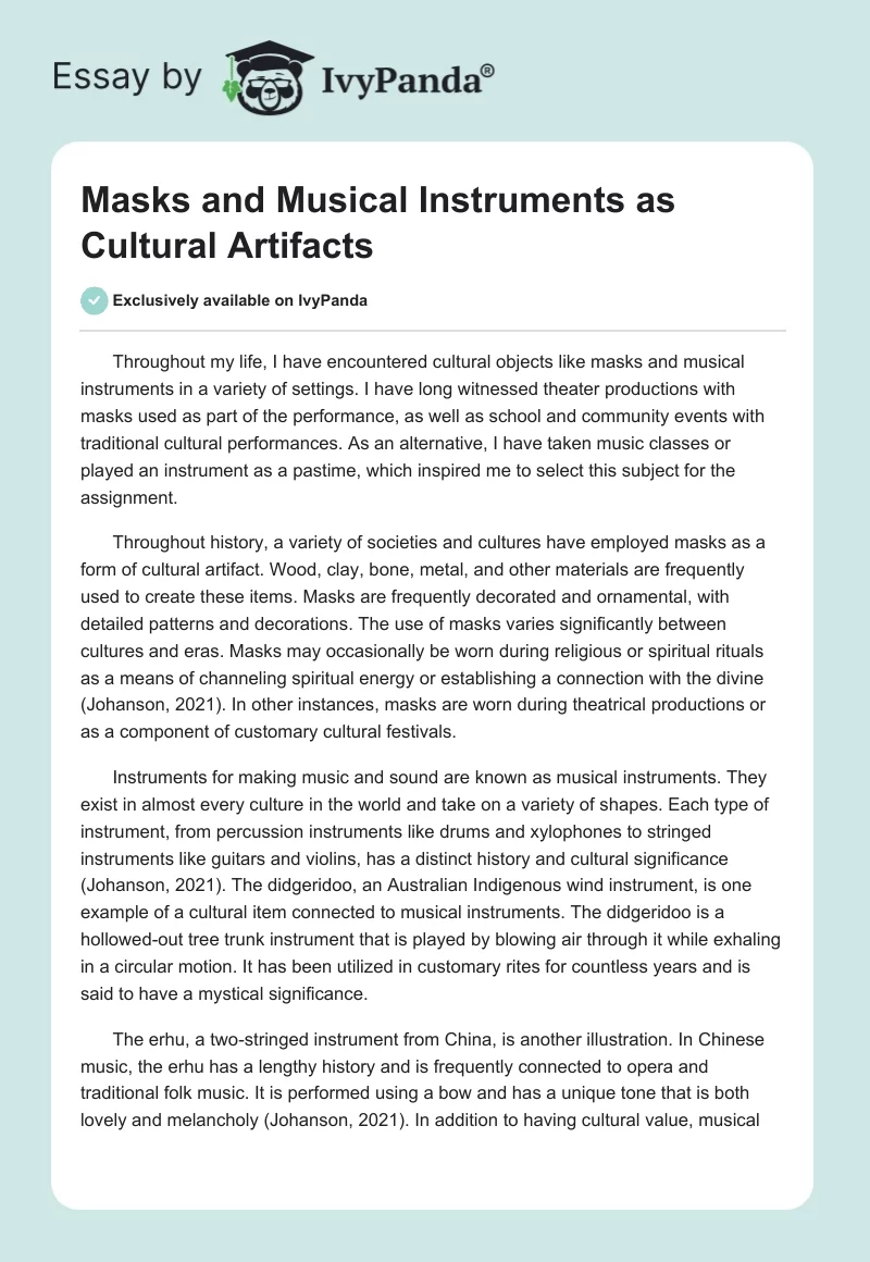 Masks and Musical Instruments as Cultural Artifacts. Page 1