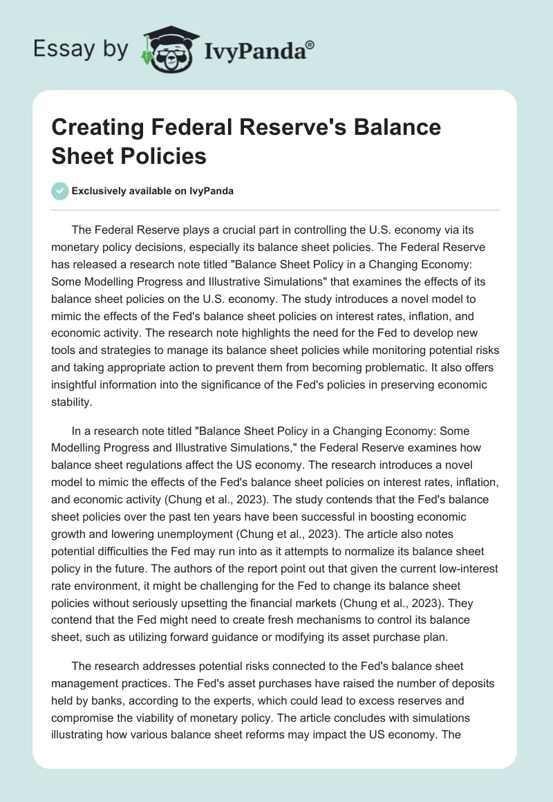 Creating Federal Reserve's Balance Sheet Policies. Page 1