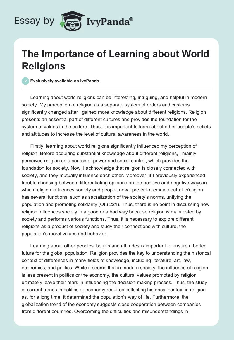 The Importance of Learning about World Religions. Page 1