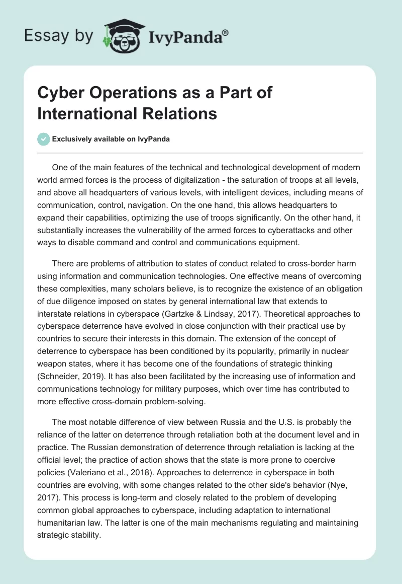 Cyber Operations as a Part of International Relations. Page 1