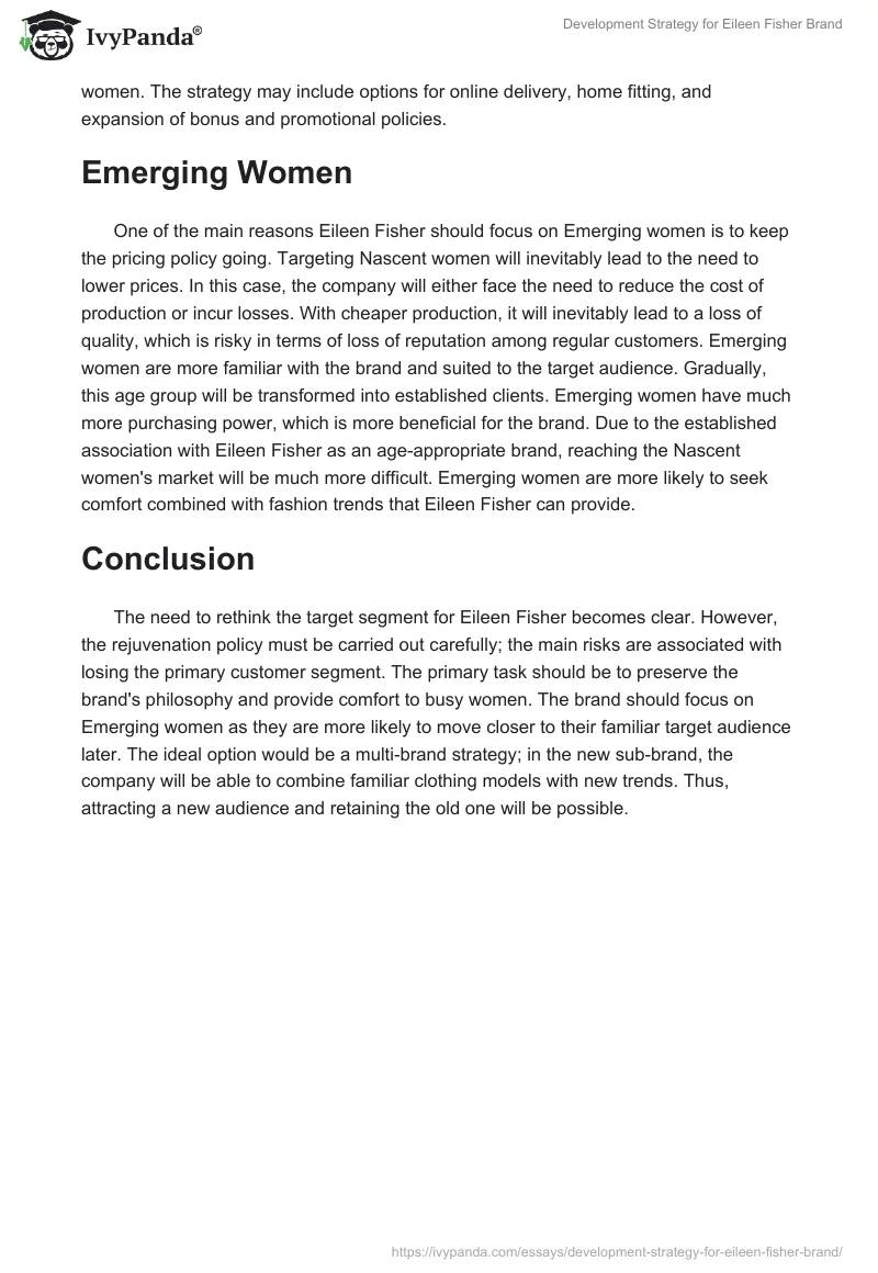 Development Strategy for Eileen Fisher Brand. Page 2