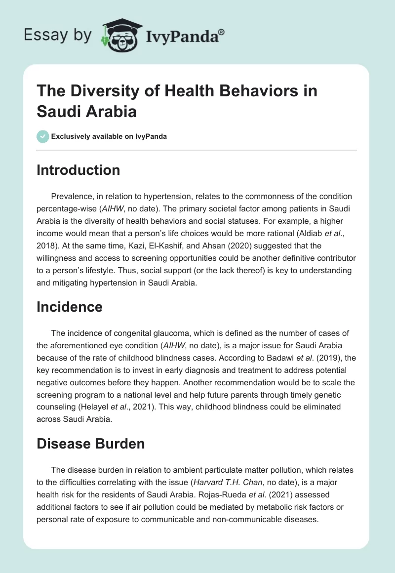 The Diversity of Health Behaviors in Saudi Arabia. Page 1