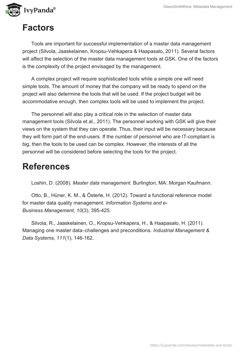 GlaxoSmithKline: Metadata Management. Page 3