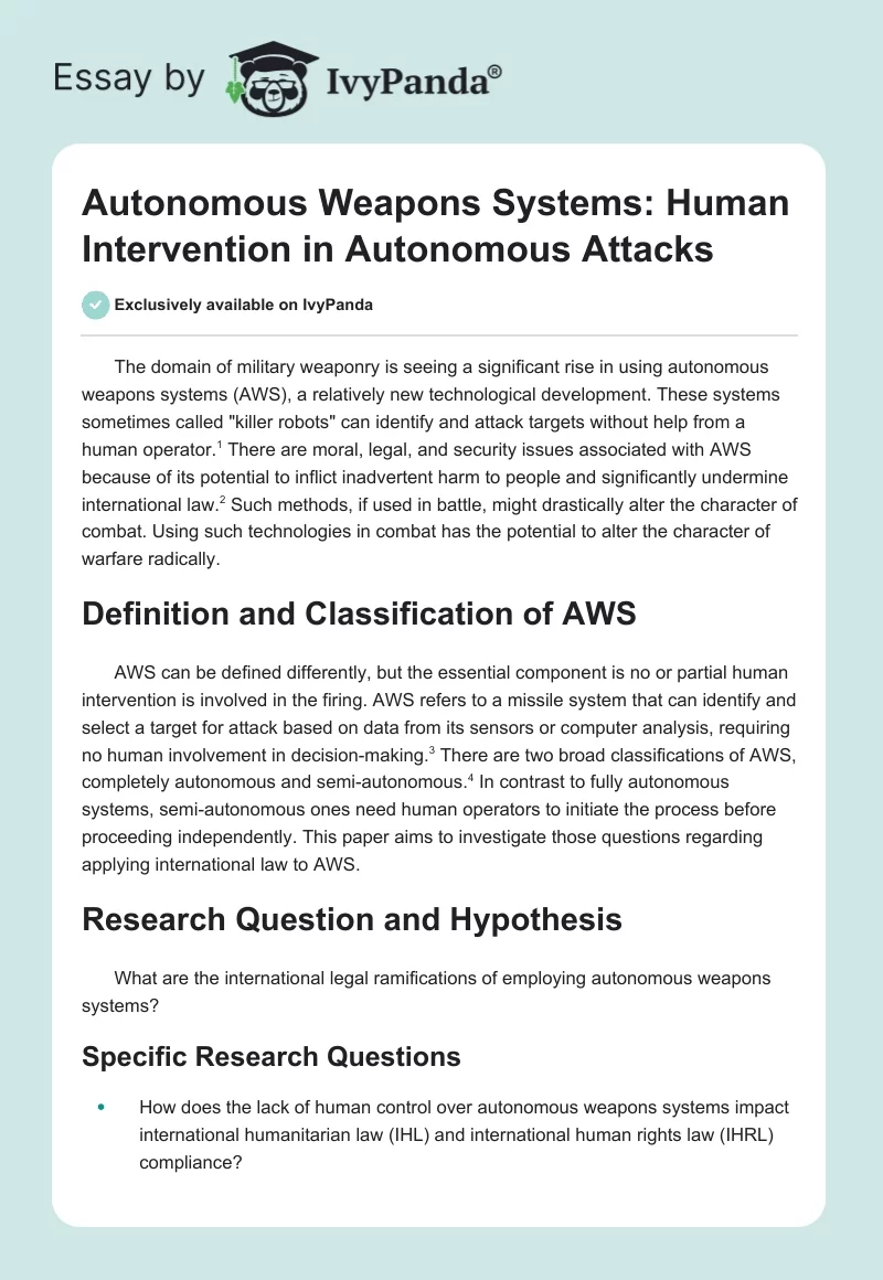 Autonomous Weapons Systems: Human Intervention in Autonomous Attacks. Page 1