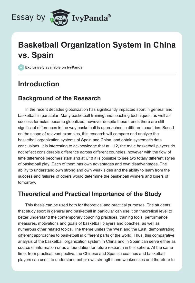 Basketball Organization System in China vs. Spain. Page 1