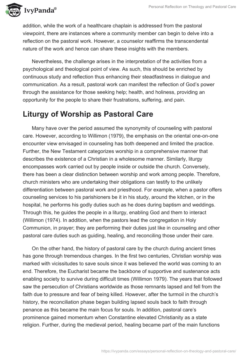 Personal Reflection on Theology and Pastoral Care. Page 3
