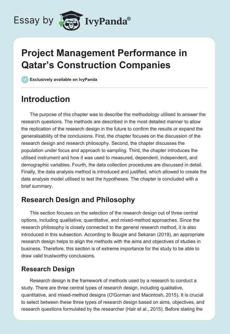 Project Management Performance in Qatar’s Construction Companies. Page 1