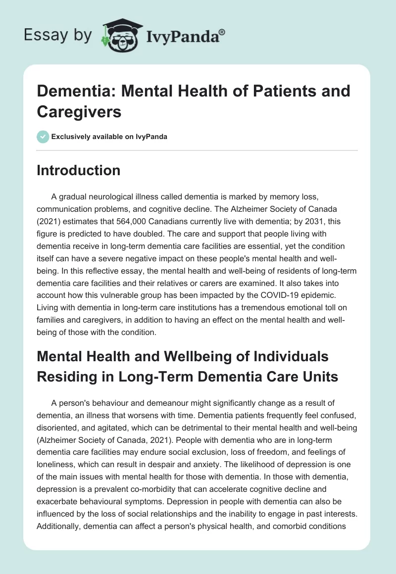 Dementia: Mental Health of Patients and Caregivers. Page 1