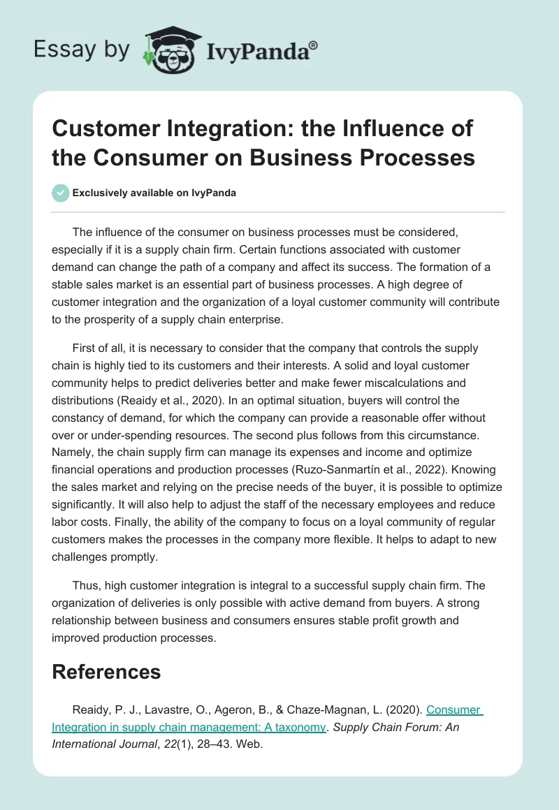 Customer Integration: the Influence of the Consumer on Business Processes. Page 1