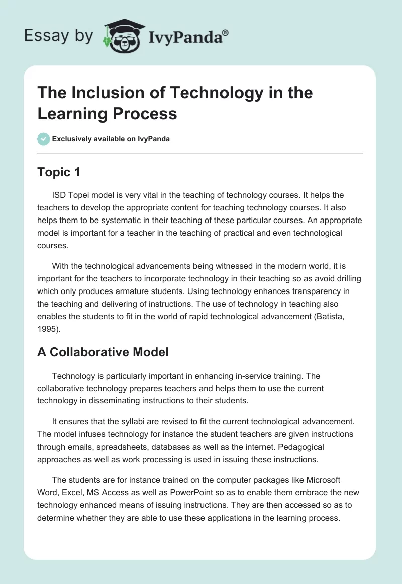 The Inclusion of Technology in the Learning Process. Page 1