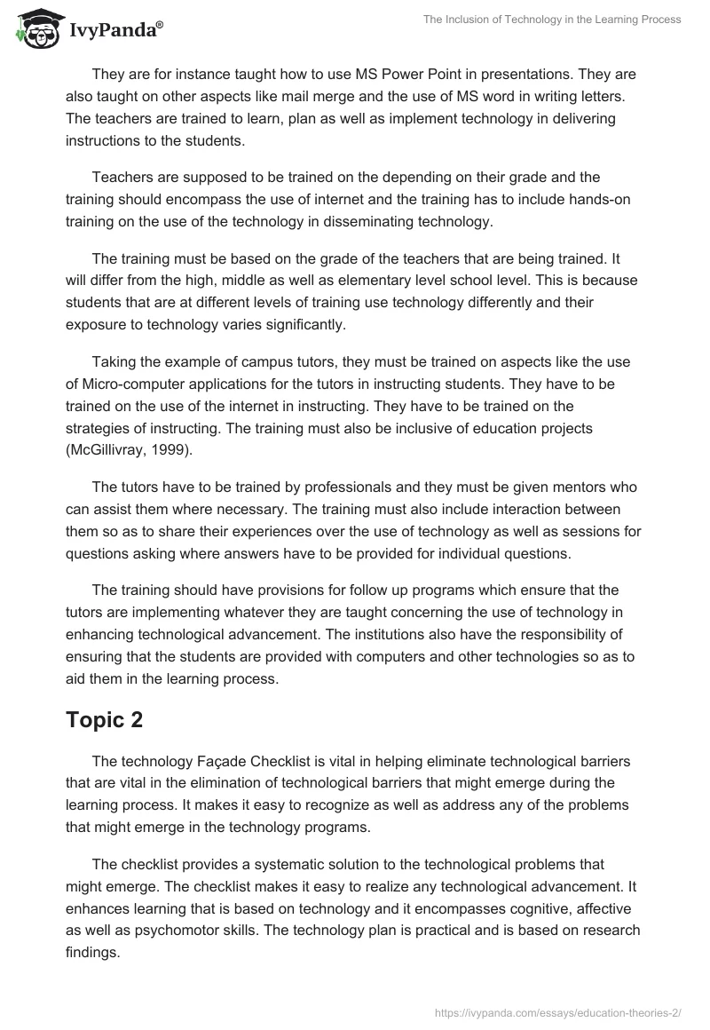 The Inclusion of Technology in the Learning Process. Page 2