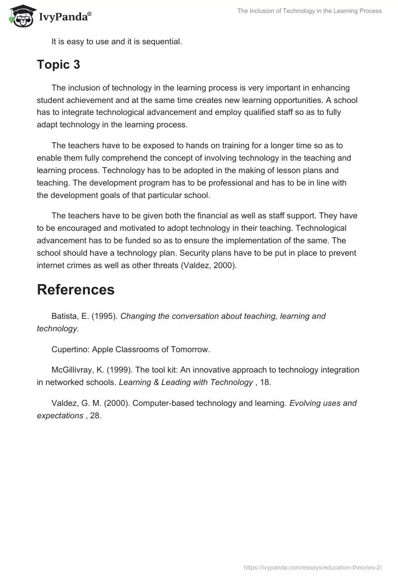 The Inclusion of Technology in the Learning Process. Page 3