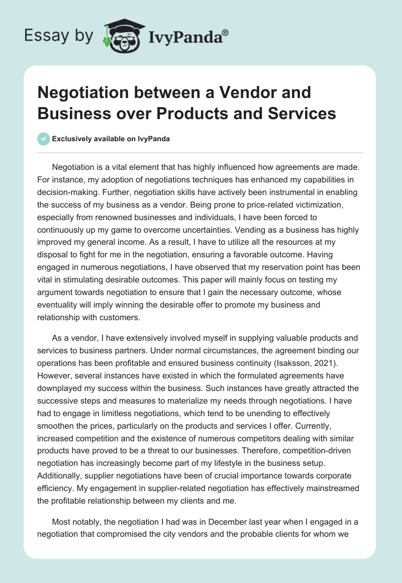 Negotiation between a Vendor and Business over Products and Services. Page 1