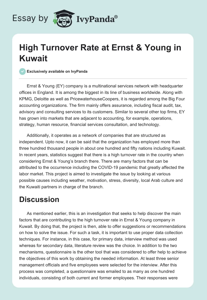 High Turnover Rate at Ernst & Young in Kuwait. Page 1