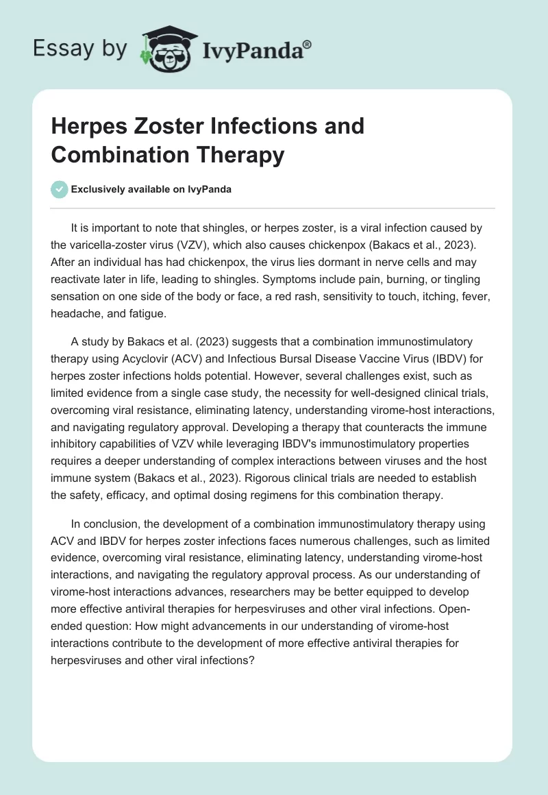Herpes Zoster Infections and Combination Therapy. Page 1
